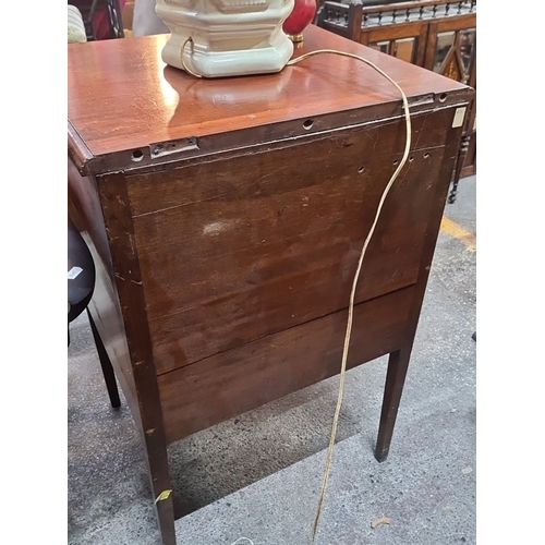 708 - Vintage mahogany bedside cabinet with single drawer and double-door storage. From the mid-20th centu... 