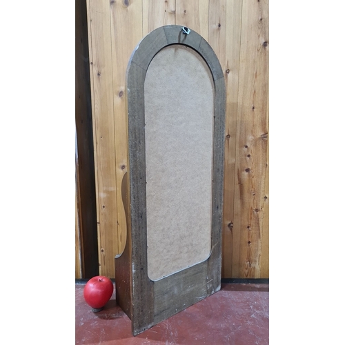 722 - Walnut tabletop mirror with arched design and single drawer.