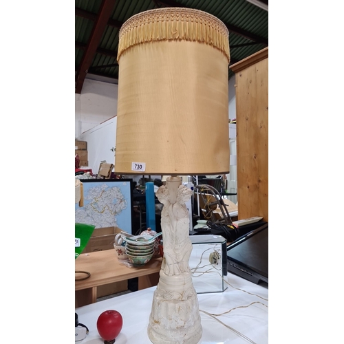 730 - A Large Vintage table lamp with classical figure base and fringed drum shade, from the 20th century,... 