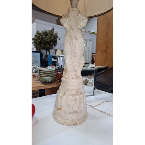 730 - A Large Vintage table lamp with classical figure base and fringed drum shade, from the 20th century,... 