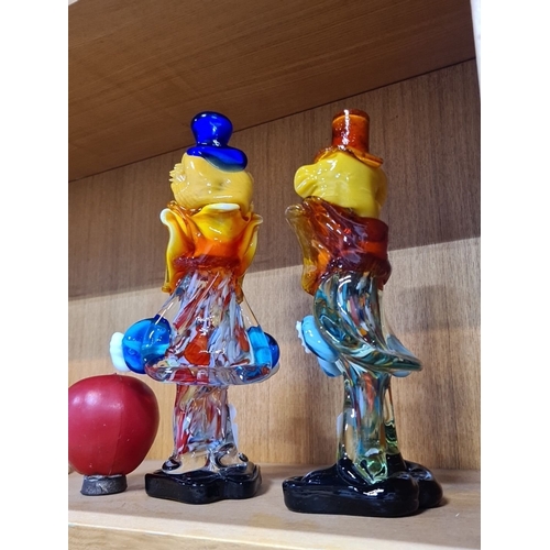 742 - A gorgeous pair of Murano art glass clowns in vibrant colours. They are hand-blown with distinctive ... 