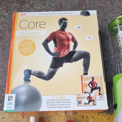 836 - Mixed lot including Pro-Active Core Ultimate workout guide, various juicer parts, Blend Active bottl... 