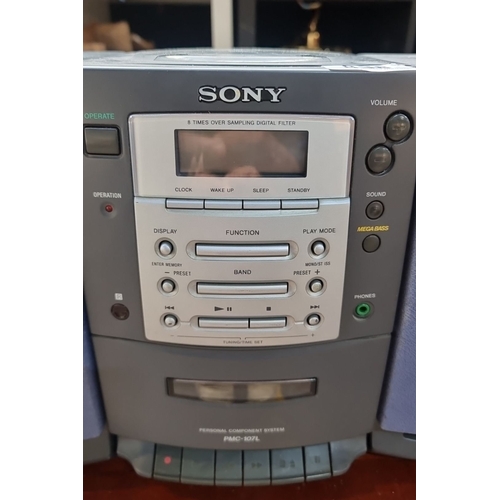 838 - Sony PMC-107L Personal Component System features Mega Bass and 8 times oversampling digital filter. ... 