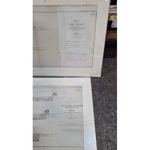 1102 - Framed survey plans of the River Shannon from 1838, including Innishmucker and Mountcampbell & Charl... 