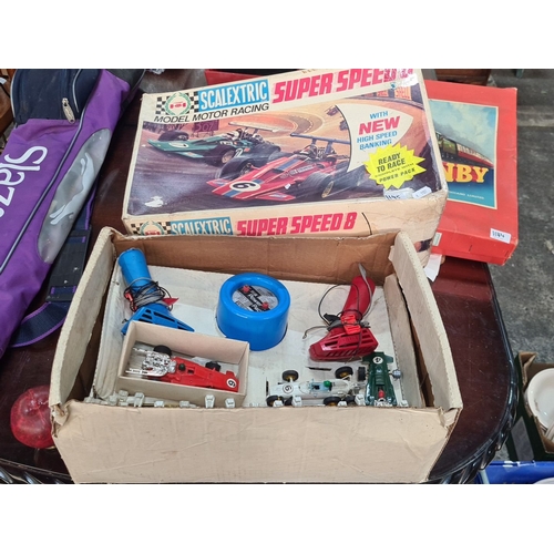 1145 - Scalextric Super Speed 8 Model Motor Racing set with controllers and cars. Complete vintage set in o... 