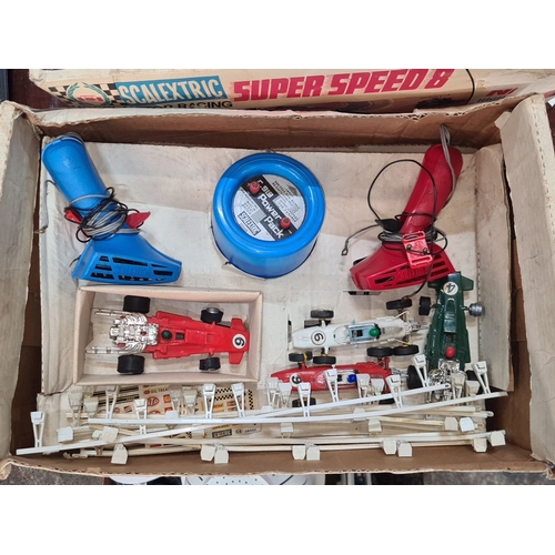 1145 - Scalextric Super Speed 8 Model Motor Racing set with controllers and cars. Complete vintage set in o... 