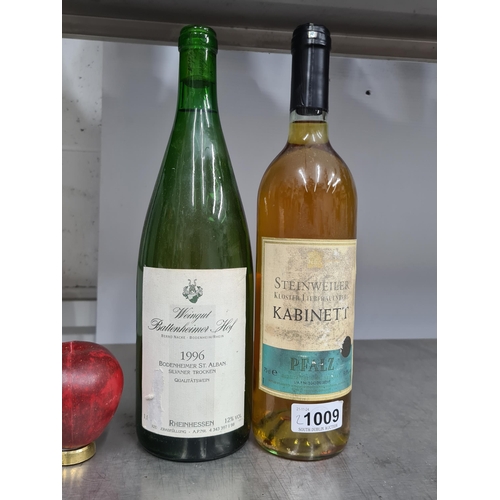 1009 - Two sealed bottles of alcohol including a 1 litre bottle of 1996 Rheinhessen Weingut Battenheimer Ho... 