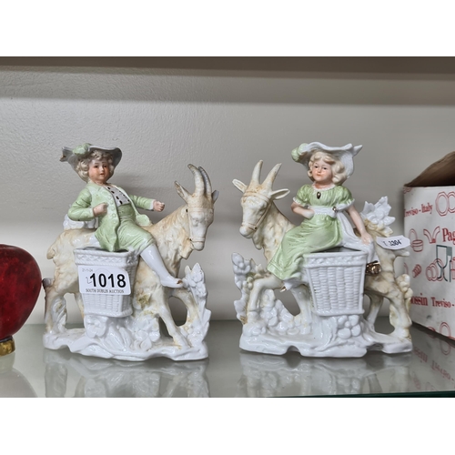 1018 - A pair of delightful 19th century 'German' porcelain figures. Features figures with goats. Portrays ... 