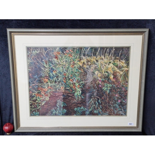 907 - A rich original chalk pastel on paper painting. Features a forest landscape with lush flora. Rendere... 