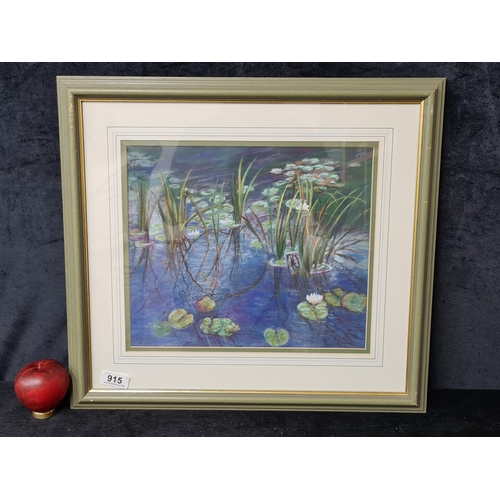 915 - A brilliant original chalk pastel on paper painting/ drawing. Features waterlilies in Monet's style.... 