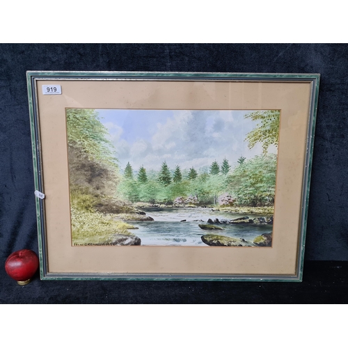 919 - A lovely 1950 original 'Leon O Kennedy' watercolor on paper painting. Features a serene riverside la... 