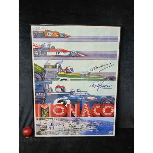 922 - A large quality print featuring '1973 Formula 1 Monaco'. Housed in a black frame behind glass. 
MM: ... 