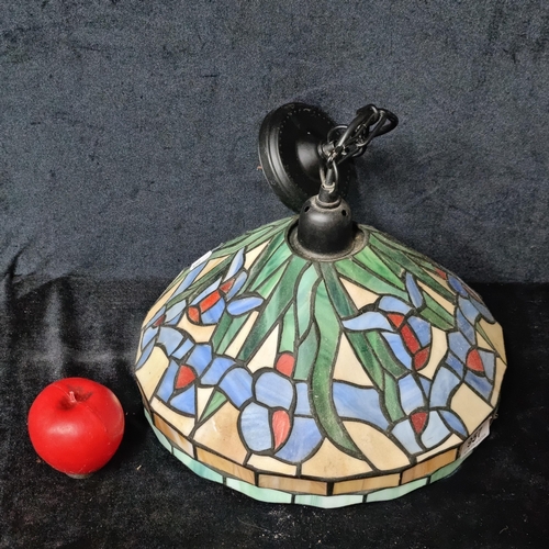 957 - A beautiful mid century Tiffany Style Lampshade. Features floral pattern in red, blue, green and sof... 