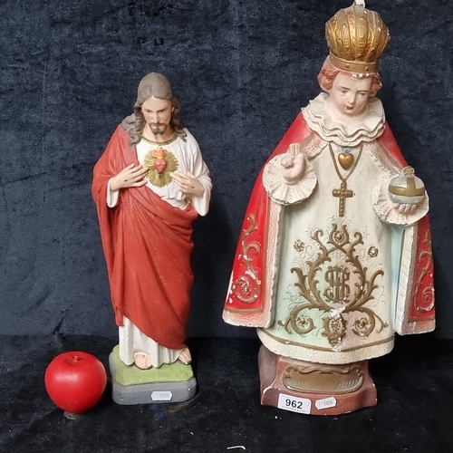 962 - Two ecclesiastical themed statues including a figure of 