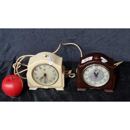 973 - Two 1940's English made Smith Sectric Bakelite alarm clocks.