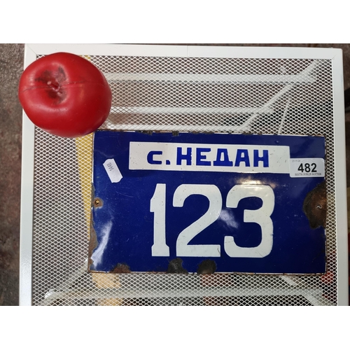 482 - An original vintage  heavy Russian thick enamel wall sign.