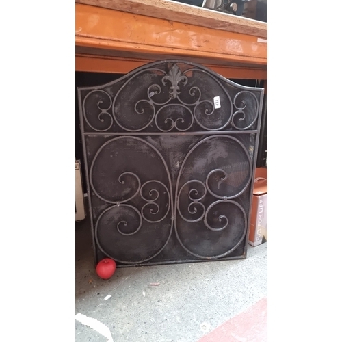 431 - A large handsome wrought iron 3 panel large fire screen. Good protection for sparks and rolling coal... 