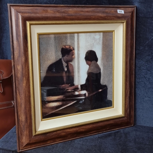 1264 - A large print after original painting titled 'Prelude To A Kiss' by 'Anne Magill'. Housed in a woode... 