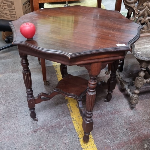 1361 - Victorian mahogany occasional table with turned legs and hexagonal top.
Previous in auction on 7.11.... 