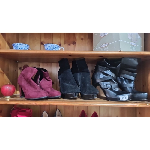 1362 - Collection of three new or as new  ankle boots: red suede, black suede, and black leather with buckl... 