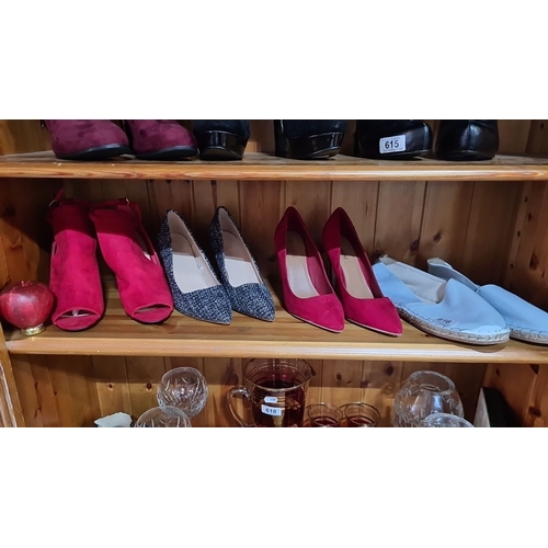 1363 - A collection of four brand new pairs of women’s footwear: a pair of red suede open-toe heels (UK 5) ... 