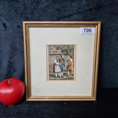 1364 - A lovely hand colored painting on 'Franz Hegi' print. Features figures with expressive gestures. Ren... 