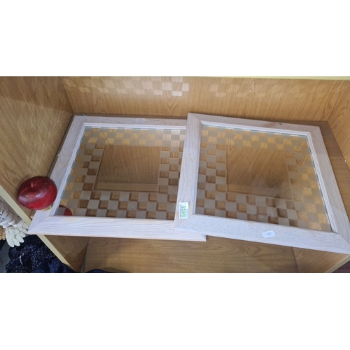 1389 - Set of two etched mirrored panels with light wood frames, featuring a checkerboard pattern.
Previous... 