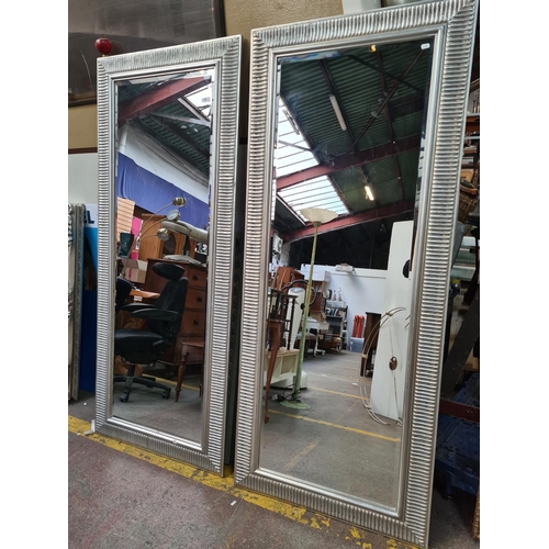 1185 - Star Lot : Two tall and impressive dull size matching wall mirrors. Ideal for salon and barber shops... 