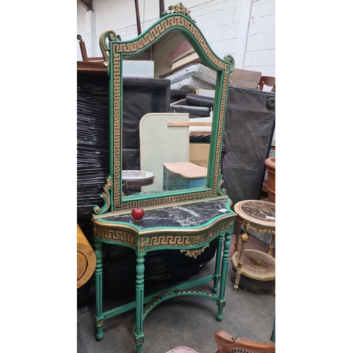 1220 - Star Lot : A fabulous elaborately large Console table with mirror. Features a cold Itainal marble to... 