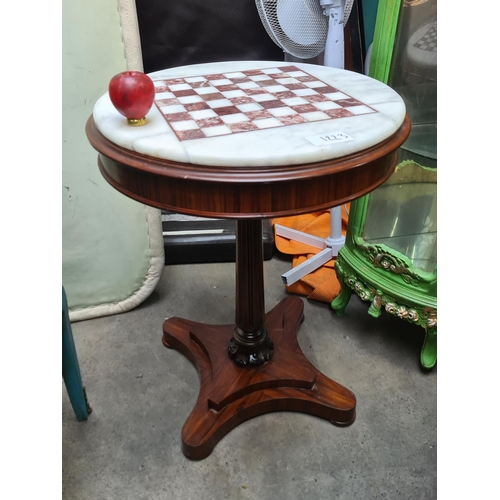 1223 - Star Lot : An antique style marble top round chess table. Features a fluted column stand. Love these... 