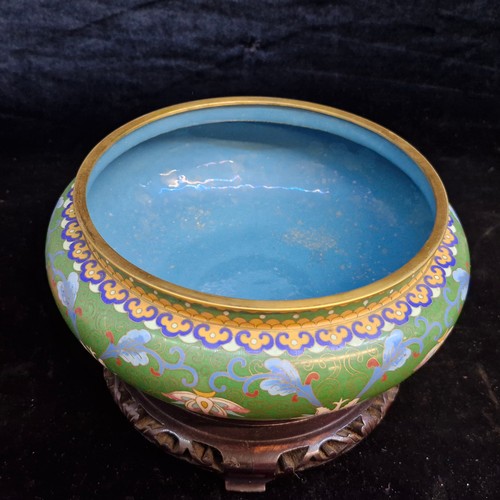 164 - Star Lot : A fabulous large pair of large Chinese Cloisonne lidded bowls sat on hand craved rosewood... 