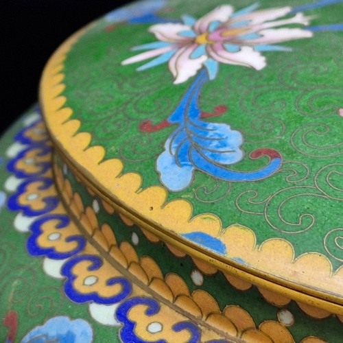 164 - Star Lot : A fabulous large pair of large Chinese Cloisonne lidded bowls sat on hand craved rosewood... 