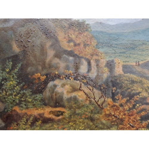 101 - Star lot : An original antique oil on canvas painting depicting a mountainous landscape scene with h... 