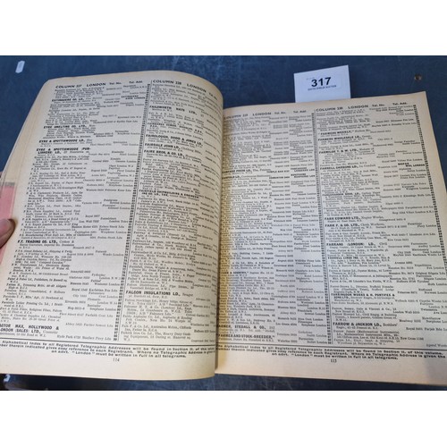 317 - A fascinating large edition book called 'SELL'S DIRECTORY OF REGISTERED TELEGRAPHIC ADDRESSES WITH T... 