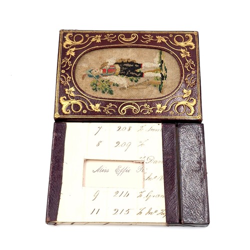 13 - An interesting antique leather embroidered case with gold leaf detailing possibly used for ballroom ... 