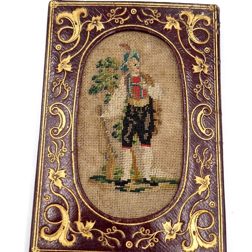 13 - An interesting antique leather embroidered case with gold leaf detailing possibly used for ballroom ... 