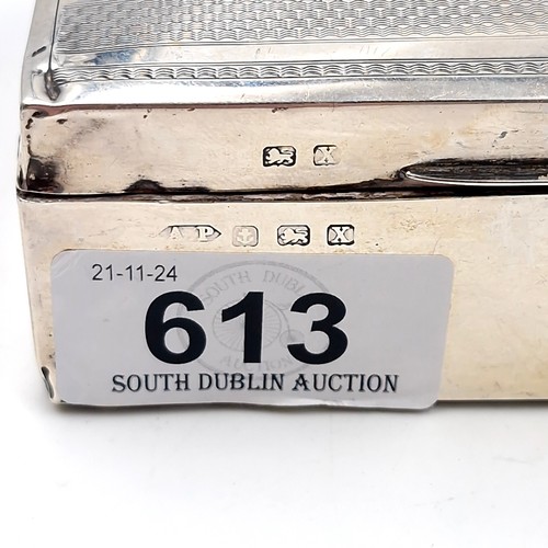 613 - Star lot : An attractive silver cigarette cedar lined box hallmarked Birmingham - 1947. Dimensions: ... 