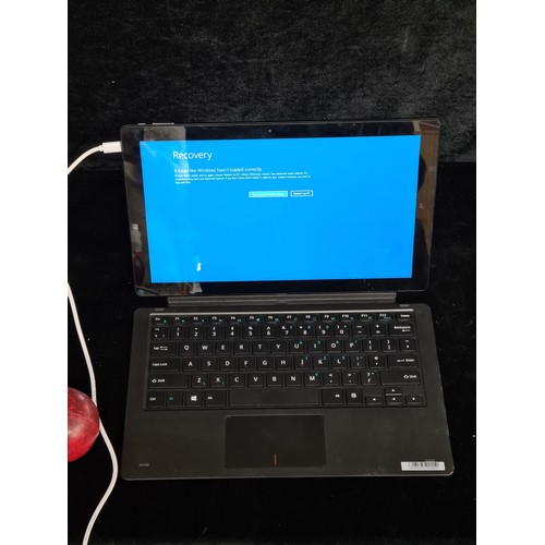 289 - An Intel linx tablet with detachable keyboard, micro usb cable for charging, boots into recovery nee... 