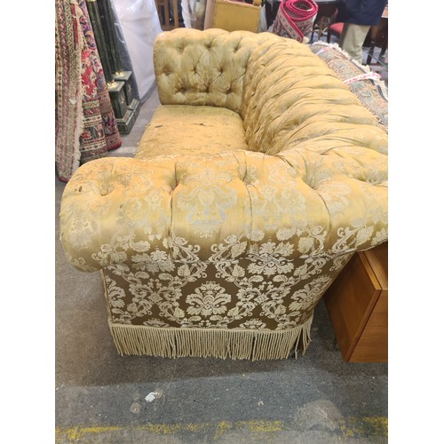 654 - Star Lot : A fabulous roll back Victorian Chesterfield button sofa / couch features luxurious silk d... 