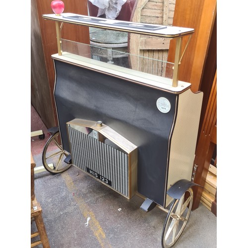 713 - Star Lot: A fun retro vintage home bar / drinks trolley has the front of a Rolls Royce mounted onto ... 