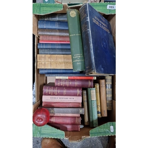 889 - Boxed collection of mixed vintage books, including 