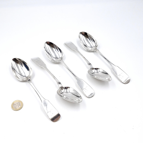 11 - Star lot : A very nice collection of five Victorian Irish silver dessert spoons. Length - 18 cms. To... 