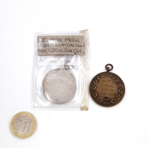 13 - Two important Irish Medals - A Dublin Dunlop trial dated 17-3-28. Together with a Leinster motorcycl... 