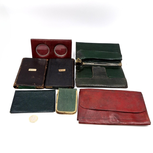 57 - A very interesting collection of antique leather items. Two relating to Agenda Des Huissiers. Togeth... 