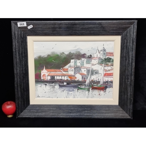 69 - A delightful original oil on canvas painting titled 'Alvor Algarve'. Features the titular Mediterran... 