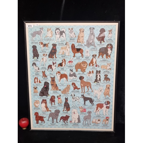 72 - A charming complete 1000 pieces illustrated 54 dog breed puzzle. Features characteristics of breed w... 