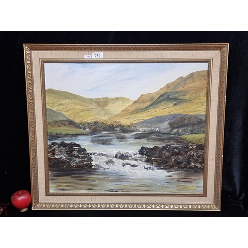 73 - A charming J. Scarry (Irish, Postwar) oil on board painting titled 'River Scene near Killarney'. Fea... 