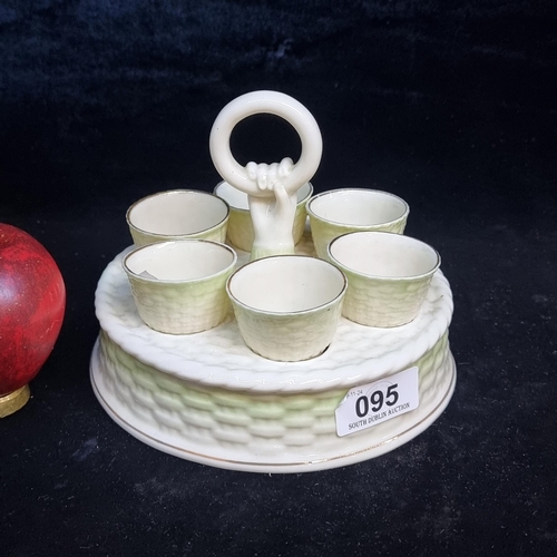 95 - A vintage Belleek egg cup set with Belleek's 6th mark to base. All in good condition.