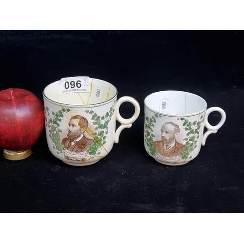 96 - Two very rare, 19th century, S & P cups with transfer decorated images of John Dillon and Michael Da... 