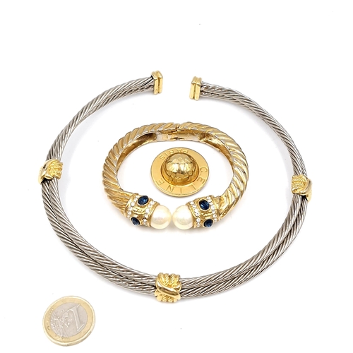 502 - Two designer Celine Paris - An unusual necklace together with a hinged gem set bracelet.